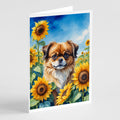 Tibetan Spaniel in Sunflowers Greeting Cards Pack of 8 Blank Cards with Envelopes Whimsical A7 Size 5x7