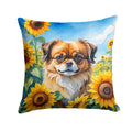 Tibetan Spaniel in Sunflowers Decorative Throw Pillow 18x18 Indoor Outdoor Accent Cushion, Fabric Cover with Insert for Sofa, Bed, Porch & Living Room