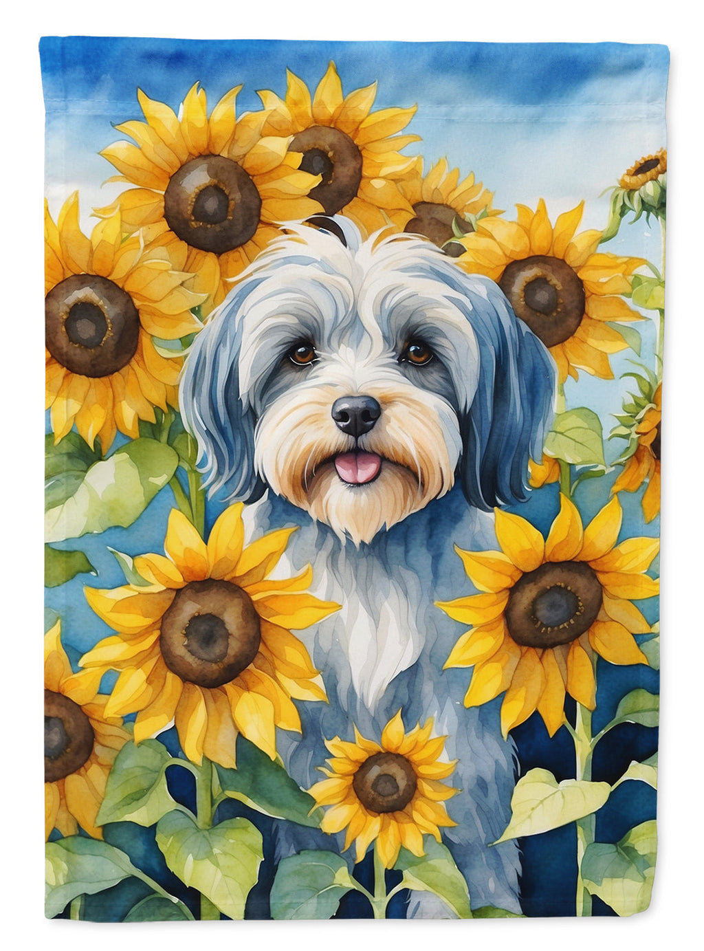 Tibetan Terrier in Sunflowers House Flag 28x40 Porch Sleeve Pole Decorative Outside Yard Banner Artwork Wall Hanging, Polyester