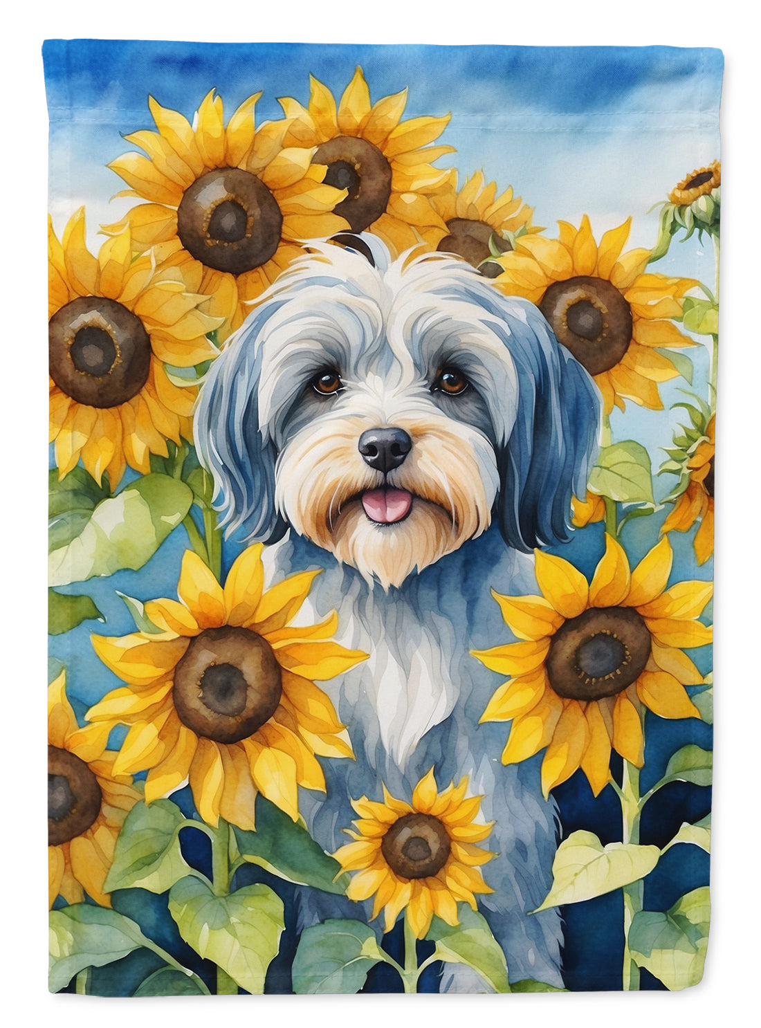 Tibetan Terrier in Sunflowers House Flag 28x40 Porch Sleeve Pole Decorative Outside Yard Banner Artwork Wall Hanging, Polyester