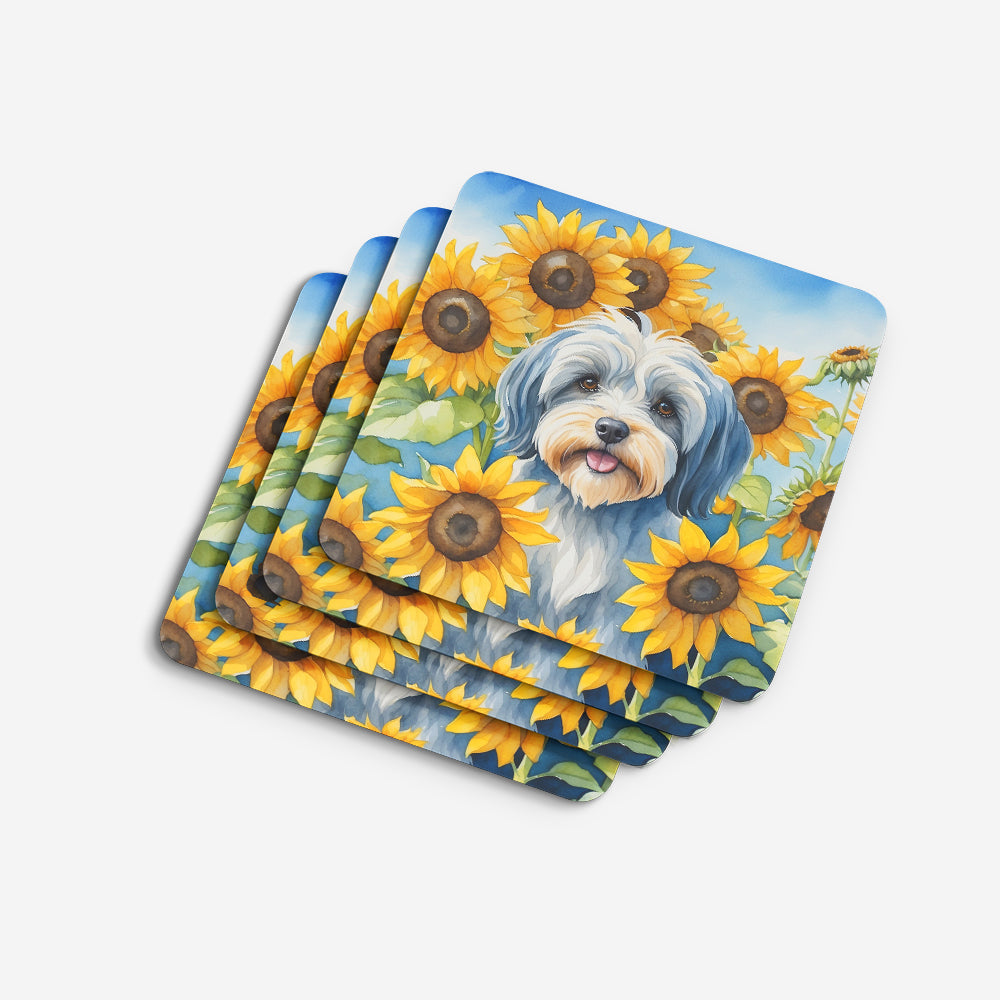 Tibetan Terrier in Sunflowers Foam Coasters Set of 4 Cup Coasters for Indoor Outdoor, Tabletop Protection, Anti Slip, Mouse pad Material