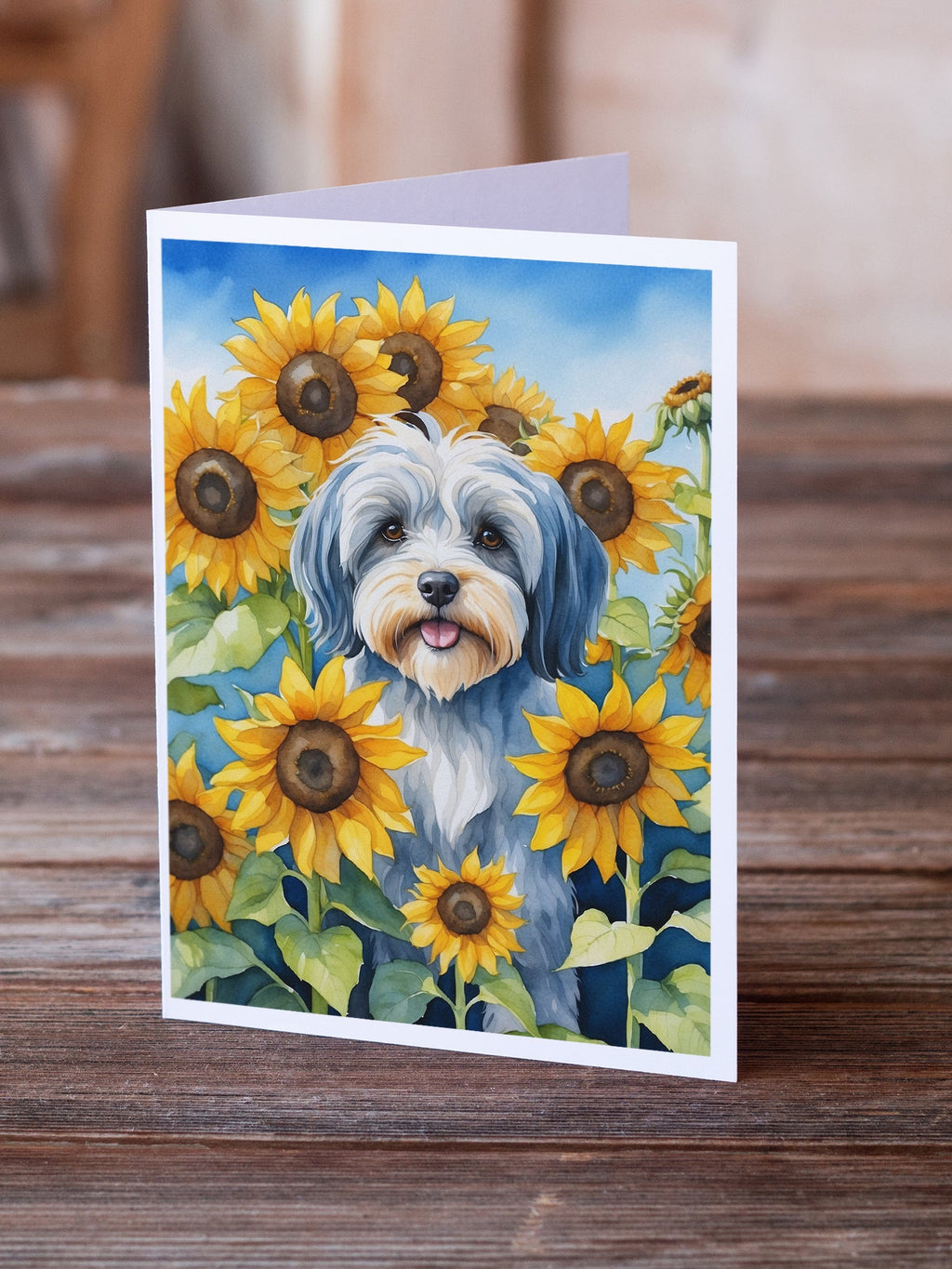 Tibetan Terrier in Sunflowers Greeting Cards Pack of 8 Blank Cards with Envelopes Whimsical A7 Size 5x7