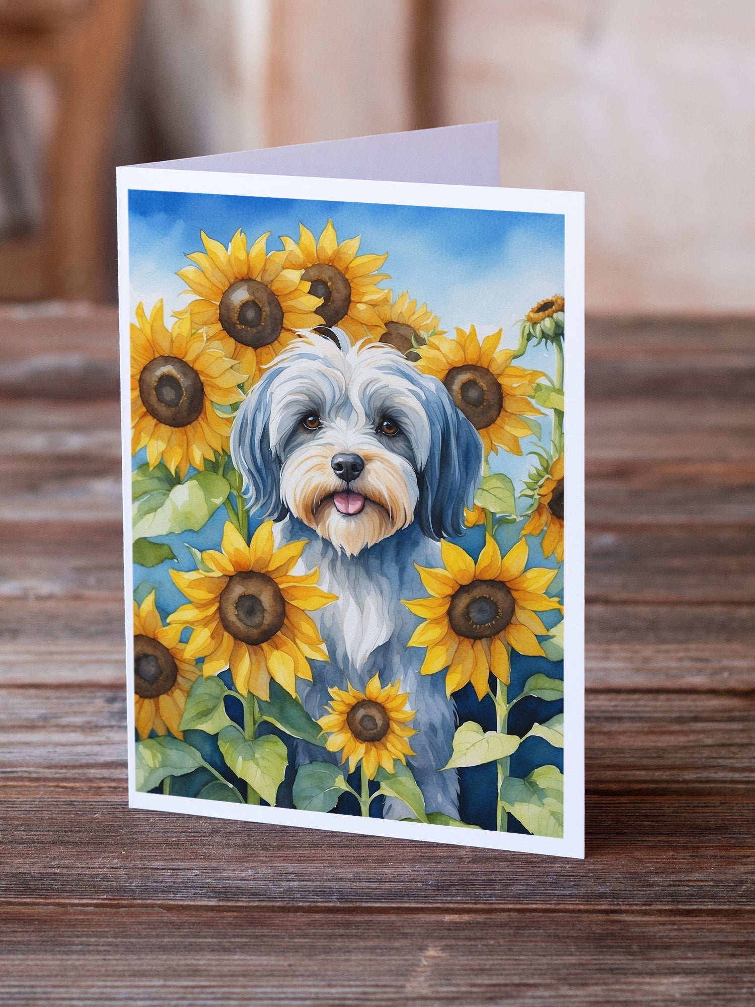 Tibetan Terrier in Sunflowers Greeting Cards Pack of 8 Blank Cards with Envelopes Whimsical A7 Size 5x7