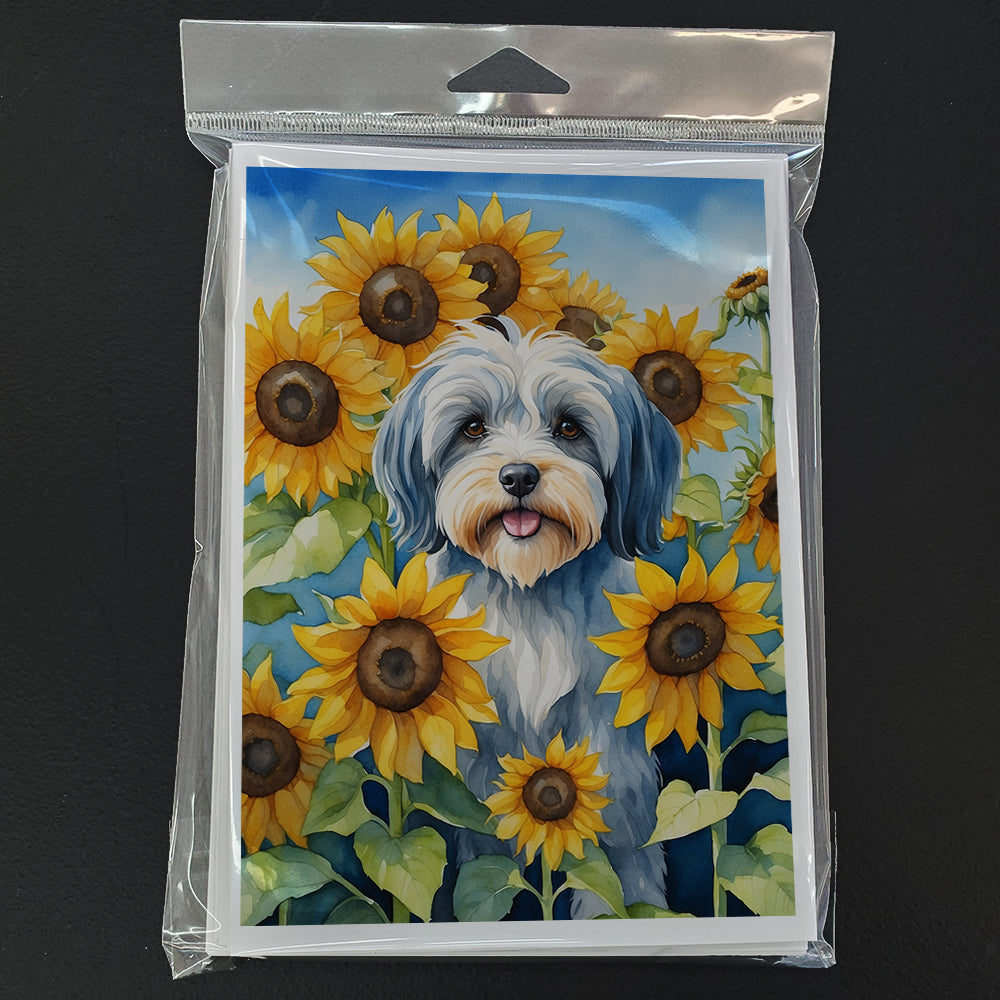 Tibetan Terrier in Sunflowers Greeting Cards Pack of 8 Blank Cards with Envelopes Whimsical A7 Size 5x7