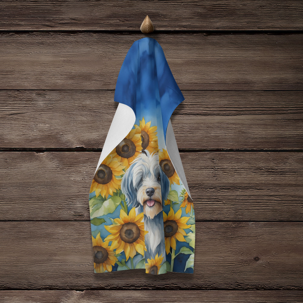 Tibetan Terrier in Sunflowers Kitchen Towel Velour Plush Front and Cotton Loop Back Machine Washable