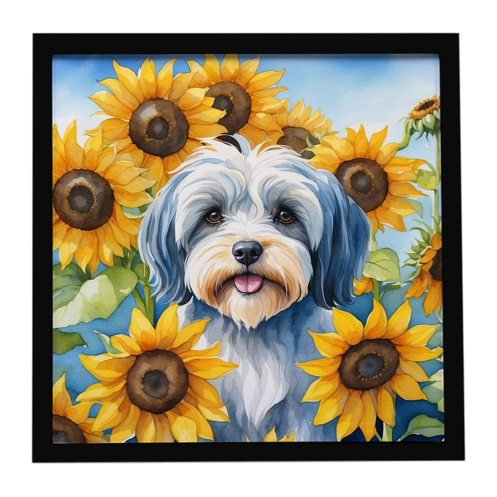 Tibetan Terrier in Sunflowers Framed Metal Print Bathroom, Kitchen, Office, Home Decor Wall Art Ready to Hang, Square, 8X8