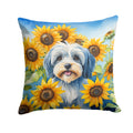 Tibetan Terrier in Sunflowers Decorative Throw Pillow 14x14 Indoor Outdoor Accent Cushion, Fabric Cover with Insert for Sofa, Bed, Porch & Living Room