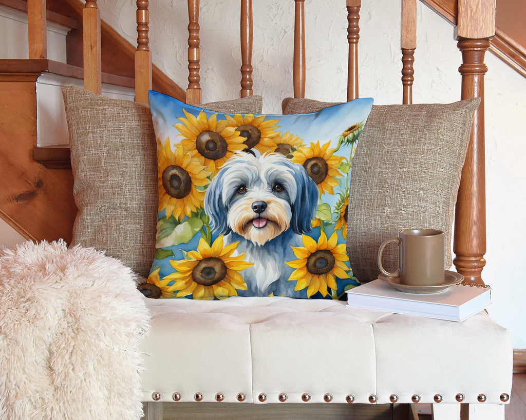 Tibetan Terrier in Sunflowers Decorative Throw Pillow 14x14 Indoor Outdoor Accent Cushion, Fabric Cover with Insert for Sofa, Bed, Porch & Living Room