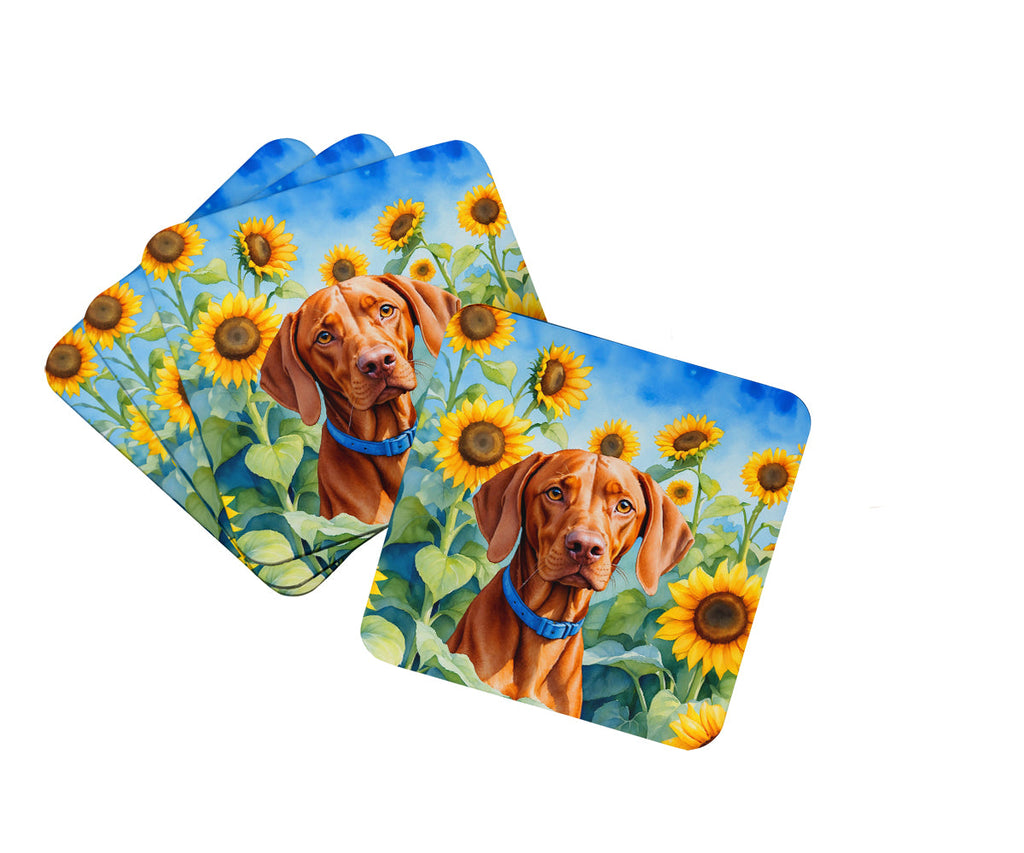 Vizsla in Sunflowers Foam Coasters Set of 4 Cup Coasters for Indoor Outdoor, Tabletop Protection, Anti Slip, Mouse pad Material