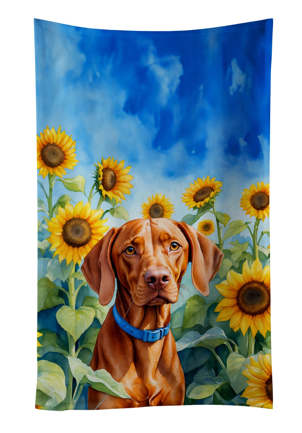 Vizsla in Sunflowers Kitchen Towel Velour Plush Front and Cotton Loop Back Machine Washable