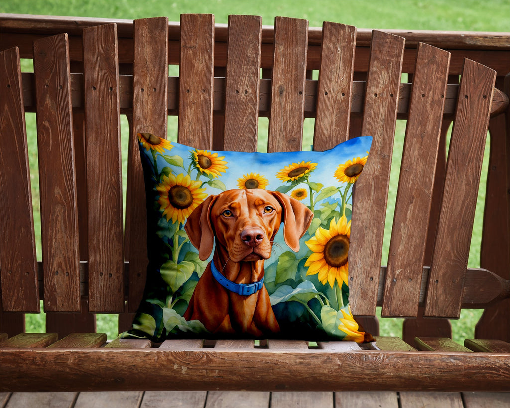 Vizsla in Sunflowers Decorative Throw Pillow 14x14 Indoor Outdoor Accent Cushion, Fabric Cover with Insert for Sofa, Bed, Porch & Living Room