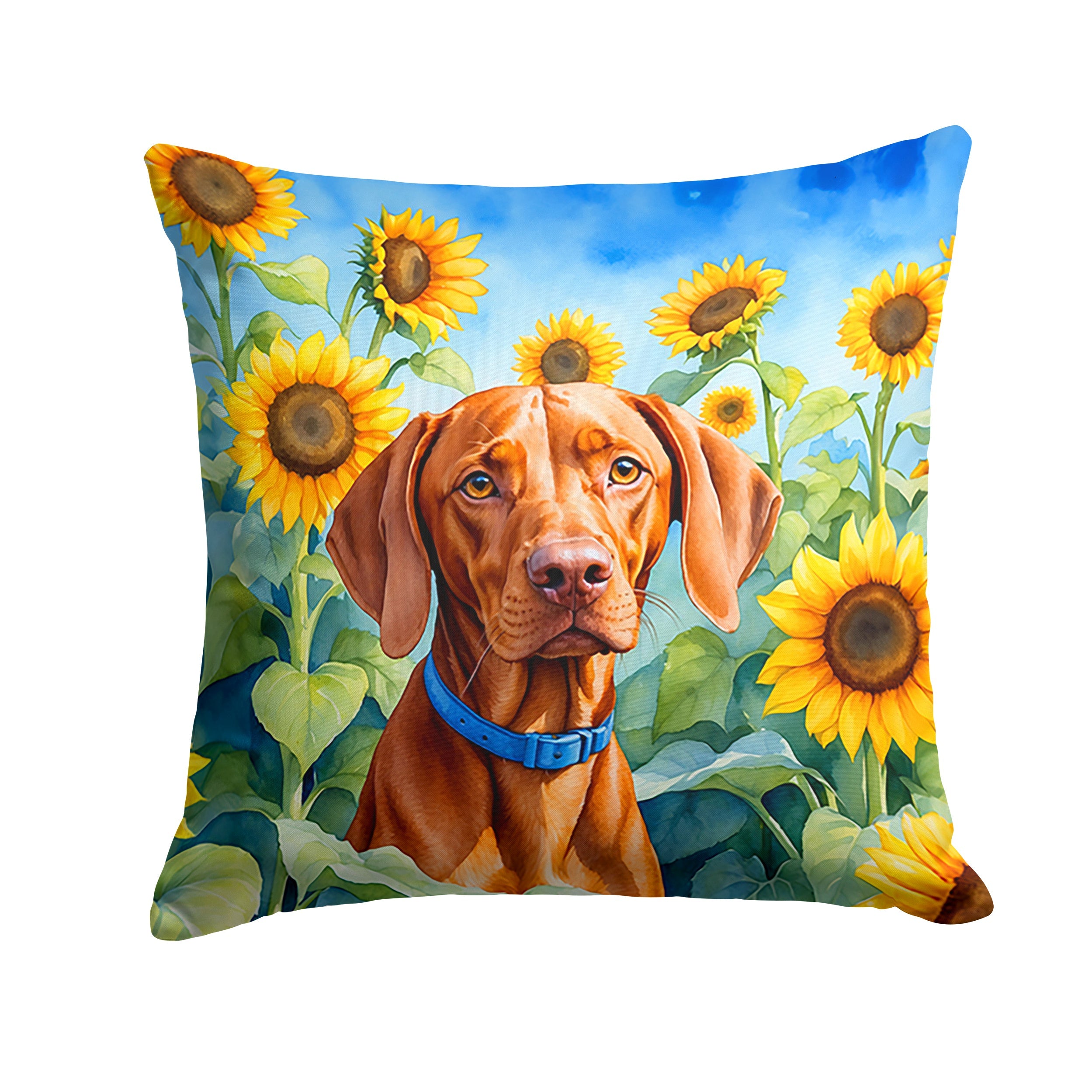 Vizsla in Sunflowers Decorative Throw Pillow 18x18 Indoor Outdoor Accent Cushion, Fabric Cover with Insert for Sofa, Bed, Porch & Living Room