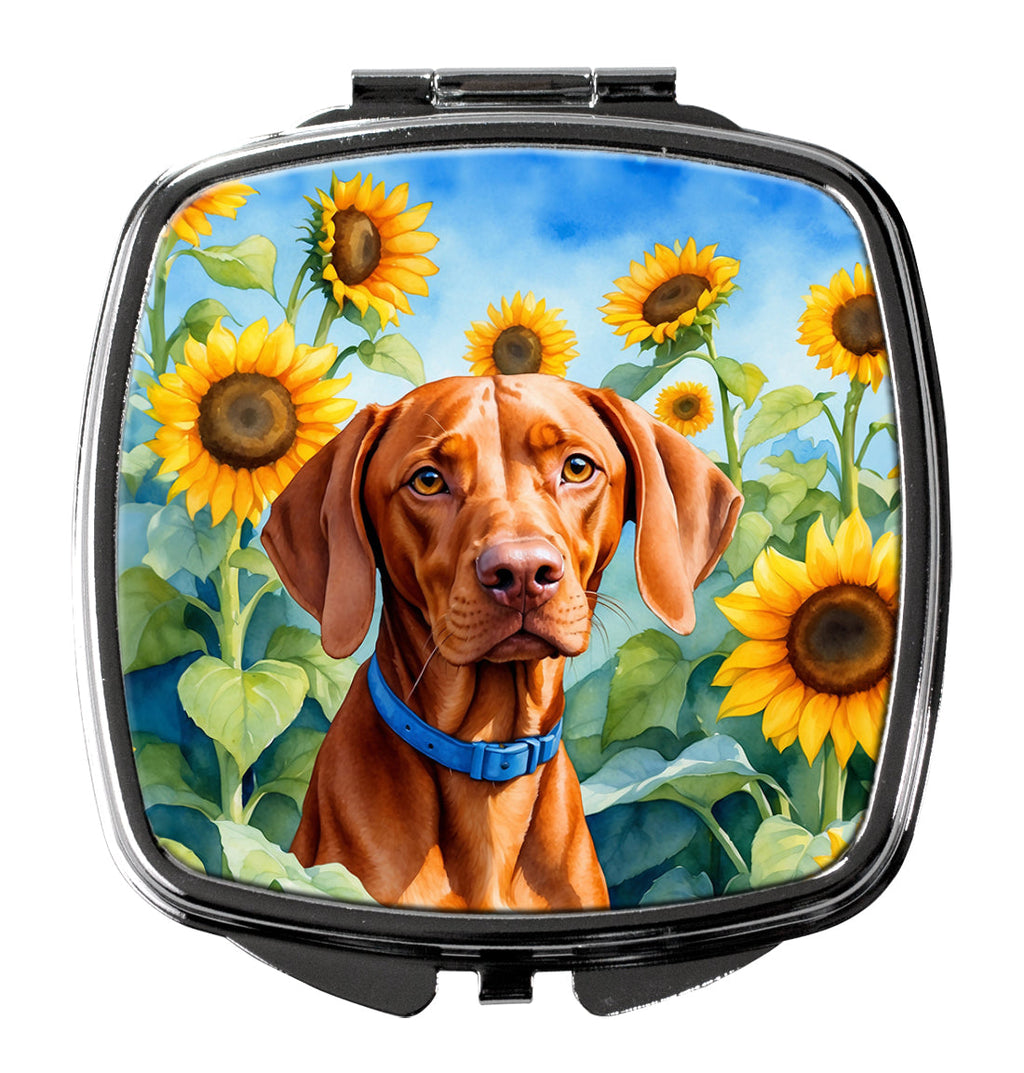 Vizsla in Sunflowers Compact Mirror Decorative Travel Makeup Mirror for Women Girls Gifts Pocket Makeup Mirror Folding Handheld