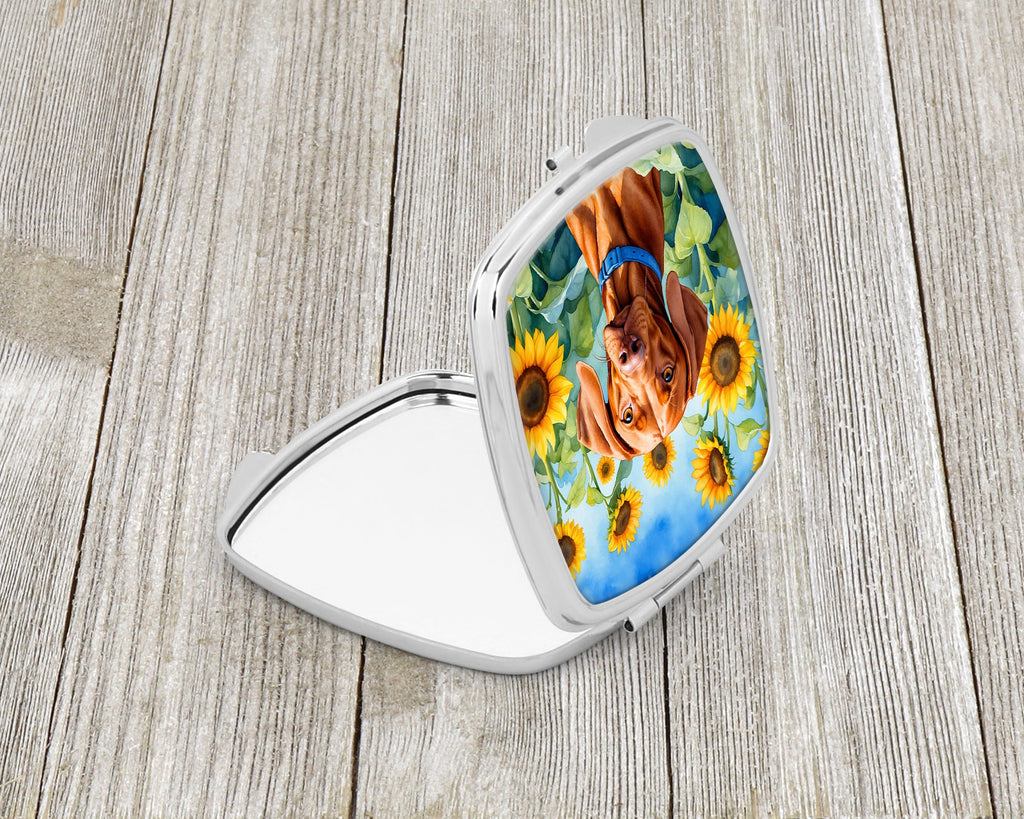 Vizsla in Sunflowers Compact Mirror Decorative Travel Makeup Mirror for Women Girls Gifts Pocket Makeup Mirror Folding Handheld