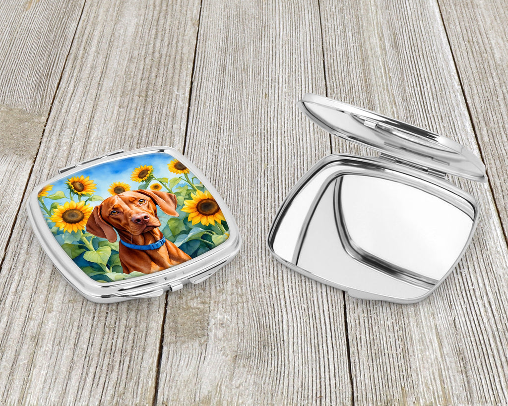 Vizsla in Sunflowers Compact Mirror Decorative Travel Makeup Mirror for Women Girls Gifts Pocket Makeup Mirror Folding Handheld