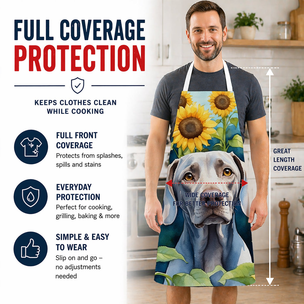 Weimaraner in Sunflowers Apron Cooking Kitchen Server Baking Crafts Gardening for Adult Women Men, Unisex, Large, Multicolor
