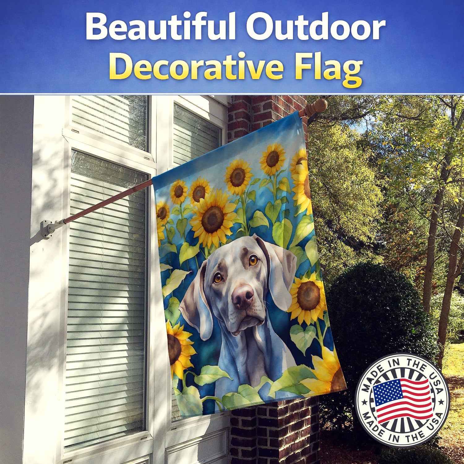 Weimaraner in Sunflowers House Flag 28x40 Porch Sleeve Pole Decorative Outside Yard Banner Artwork Wall Hanging, Polyester