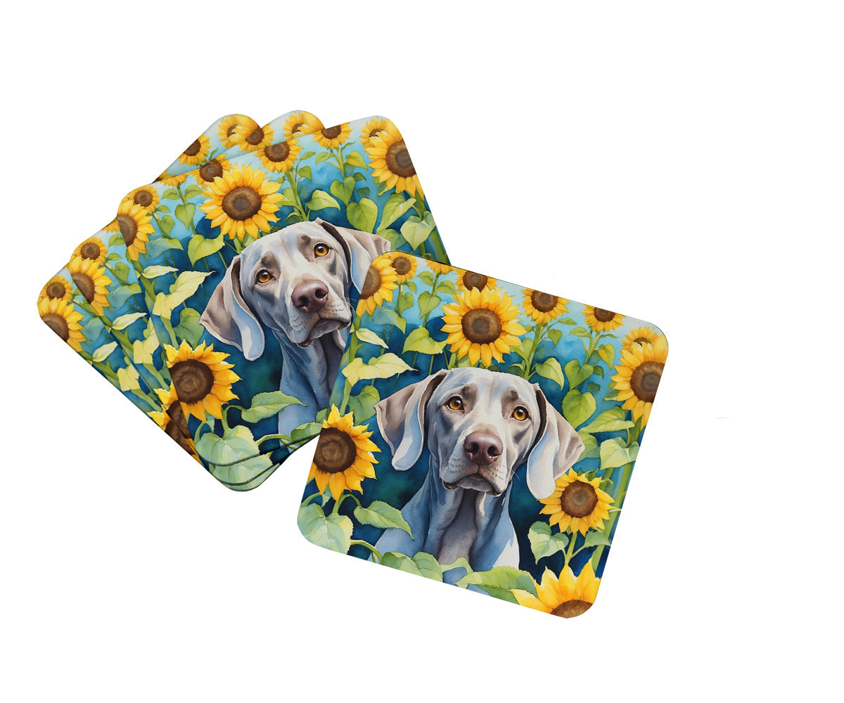 Weimaraner in Sunflowers Foam Coasters Set of 4 Cup Coasters for Indoor Outdoor, Tabletop Protection, Anti Slip, Mouse pad Material