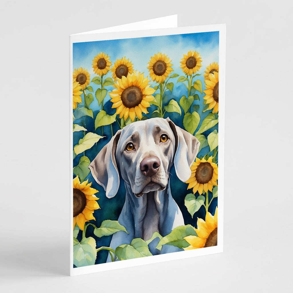 Weimaraner in Sunflowers Greeting Cards Pack of 8 Blank Cards with Envelopes Whimsical A7 Size 5x7
