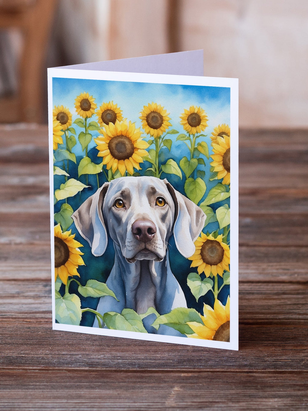 Weimaraner in Sunflowers Greeting Cards Pack of 8 Blank Cards with Envelopes Whimsical A7 Size 5x7