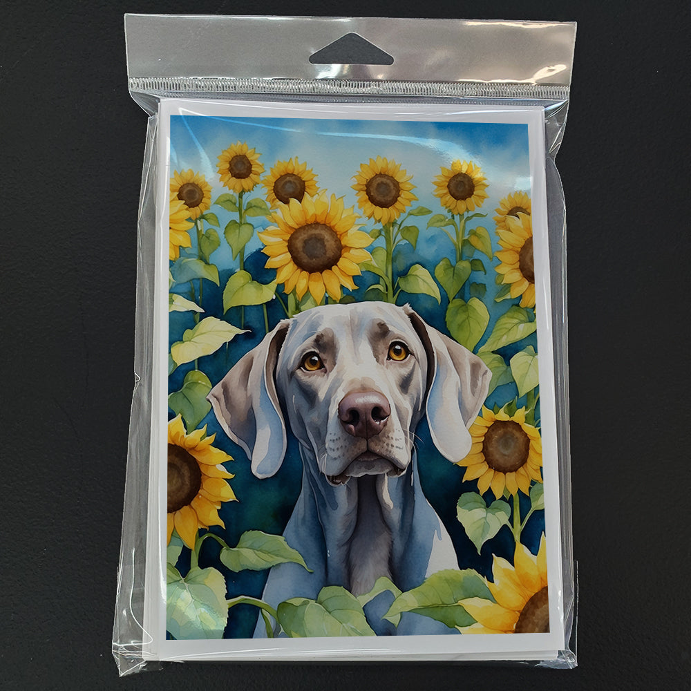 Weimaraner in Sunflowers Greeting Cards Pack of 8 Blank Cards with Envelopes Whimsical A7 Size 5x7