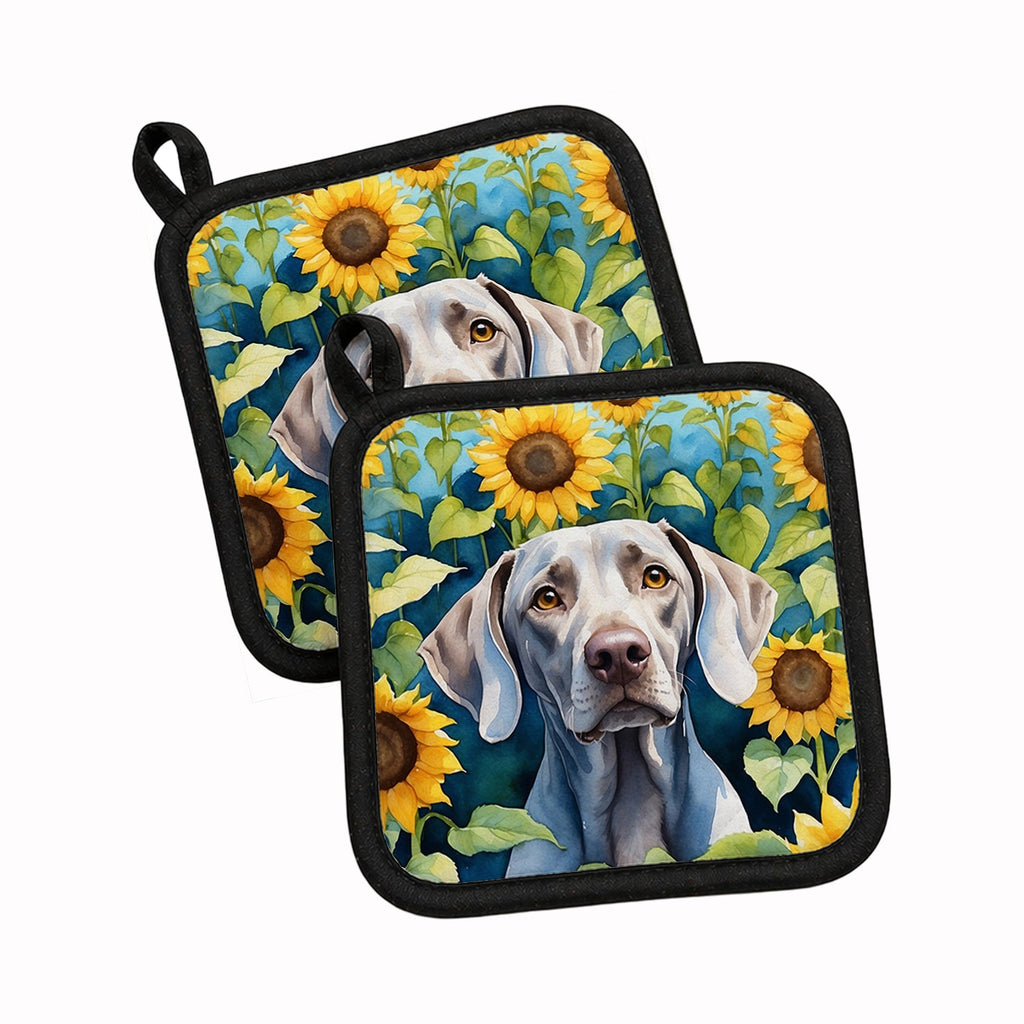 Weimaraner in Sunflowers Pot Holder Set of 2 Heat Resistant Quilted Hot Pads 7.5 x 7.5 Inch, Insulated Kitchen Trivets for Cooking & Baking