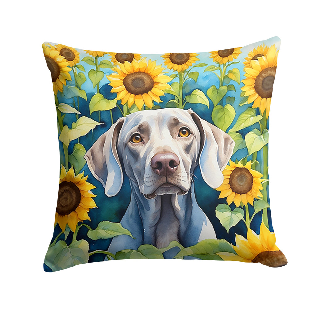 Weimaraner in Sunflowers Decorative Throw Pillow 14x14 Indoor Outdoor Accent Cushion, Fabric Cover with Insert for Sofa, Bed, Porch & Living Room