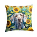 Weimaraner in Sunflowers Decorative Throw Pillow 14x14 Indoor Outdoor Accent Cushion, Fabric Cover with Insert for Sofa, Bed, Porch & Living Room