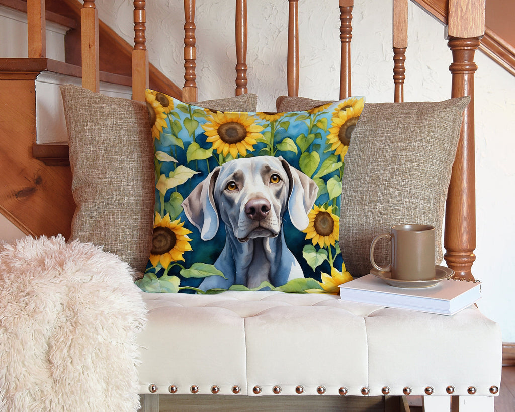 Weimaraner in Sunflowers Decorative Throw Pillow 14x14 Indoor Outdoor Accent Cushion, Fabric Cover with Insert for Sofa, Bed, Porch & Living Room