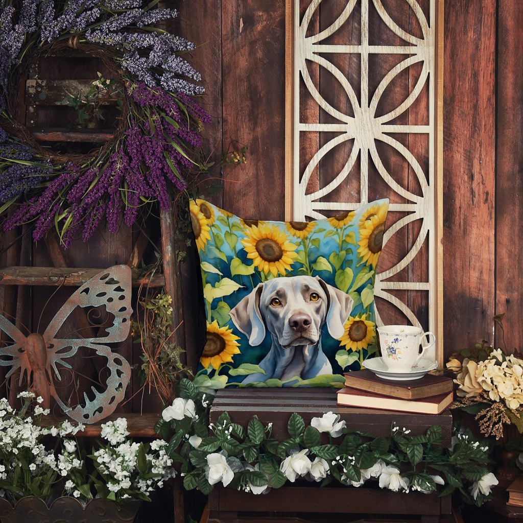 Weimaraner in Sunflowers Decorative Throw Pillow 14x14 Indoor Outdoor Accent Cushion, Fabric Cover with Insert for Sofa, Bed, Porch & Living Room
