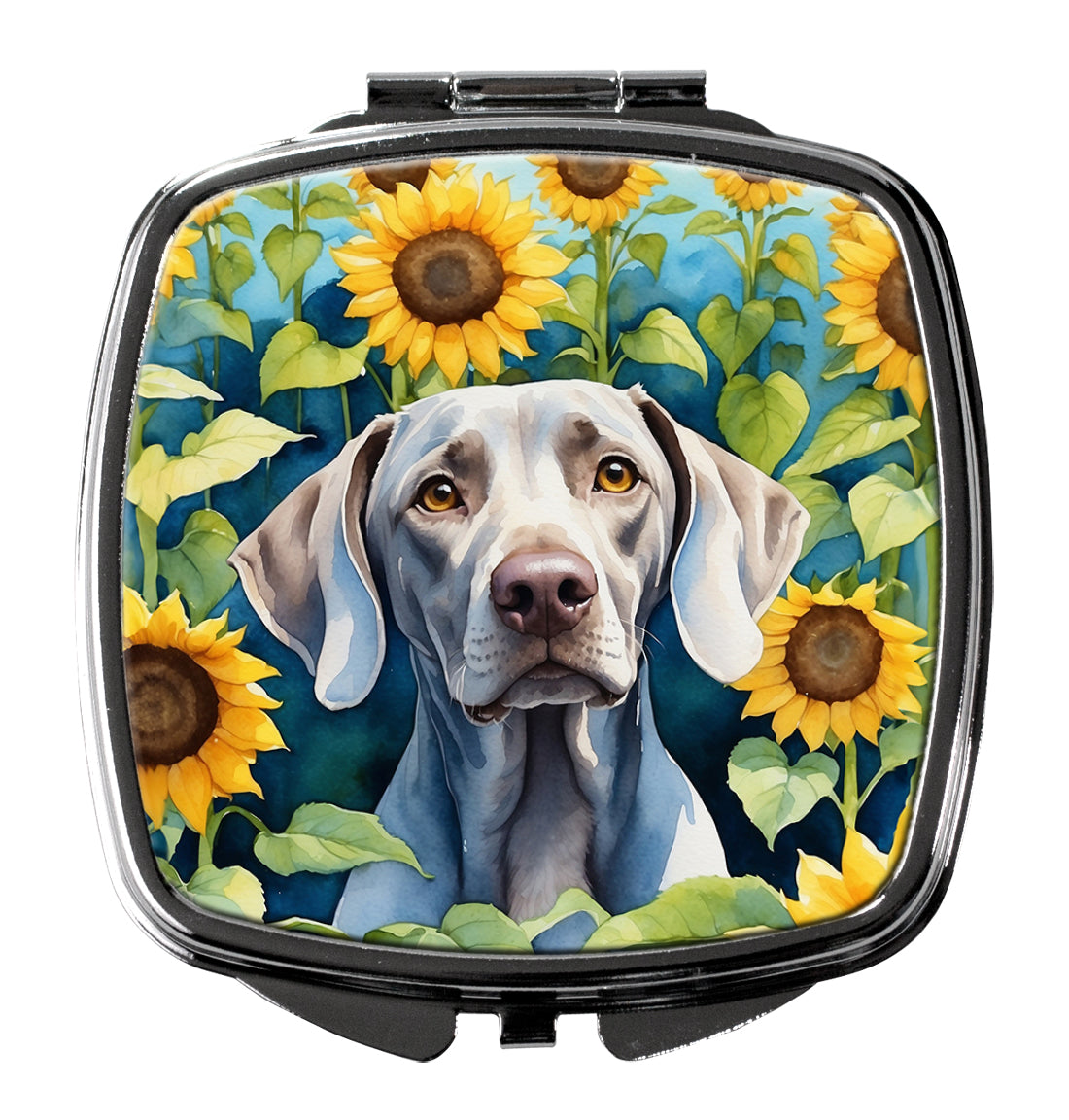 Weimaraner in Sunflowers Compact Mirror Decorative Travel Makeup Mirror for Women Girls Gifts Pocket Makeup Mirror Folding Handheld