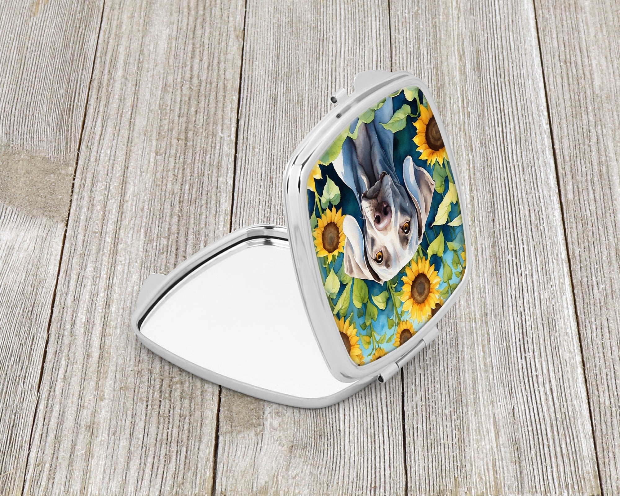 Weimaraner in Sunflowers Compact Mirror Decorative Travel Makeup Mirror for Women Girls Gifts Pocket Makeup Mirror Folding Handheld
