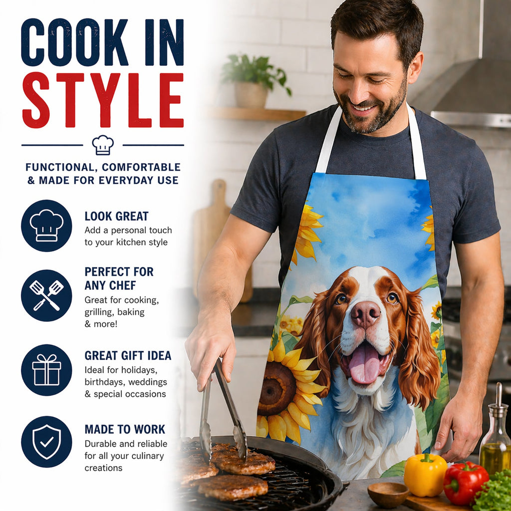Welsh Springer Spaniel in Sunflowers Apron Cooking Kitchen Server Baking Crafts Gardening for Adult Women Men, Unisex, Large, Multicolor