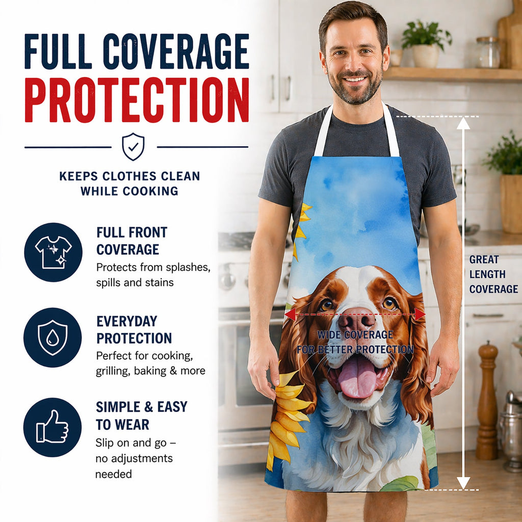 Welsh Springer Spaniel in Sunflowers Apron Cooking Kitchen Server Baking Crafts Gardening for Adult Women Men, Unisex, Large, Multicolor