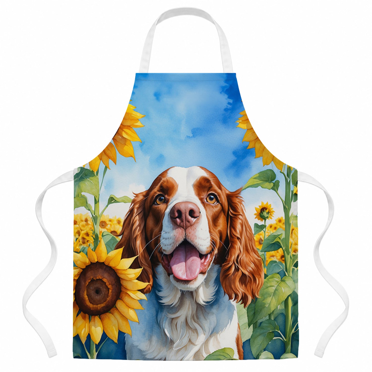 Welsh Springer Spaniel in Sunflowers Apron Cooking Kitchen Server Baking Crafts Gardening for Adult Women Men, Unisex, Large, Multicolor