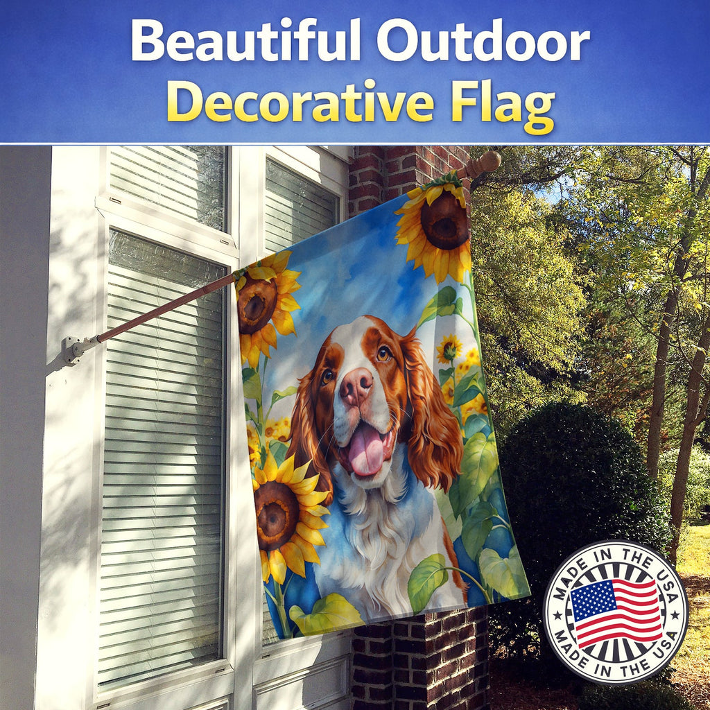 Welsh Springer Spaniel in Sunflowers House Flag 28x40 Porch Sleeve Pole Decorative Outside Yard Banner Artwork Wall Hanging, Polyester