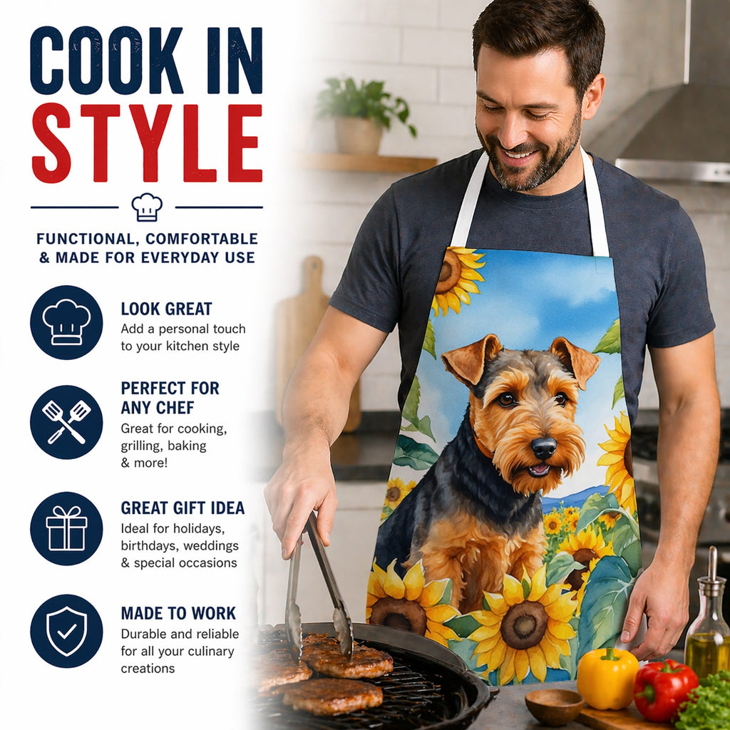 Welsh Terrier in Sunflowers Apron Cooking Kitchen Server Baking Crafts Gardening for Adult Women Men, Unisex, Large, Multicolor