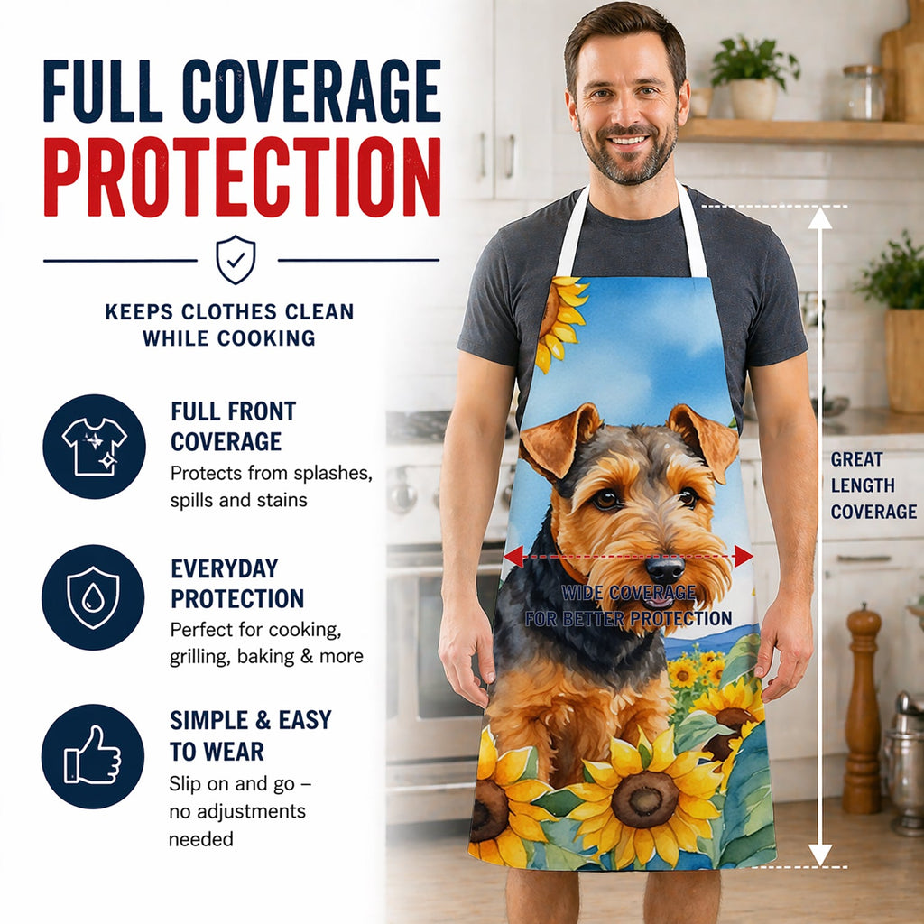 Welsh Terrier in Sunflowers Apron Cooking Kitchen Server Baking Crafts Gardening for Adult Women Men, Unisex, Large, Multicolor