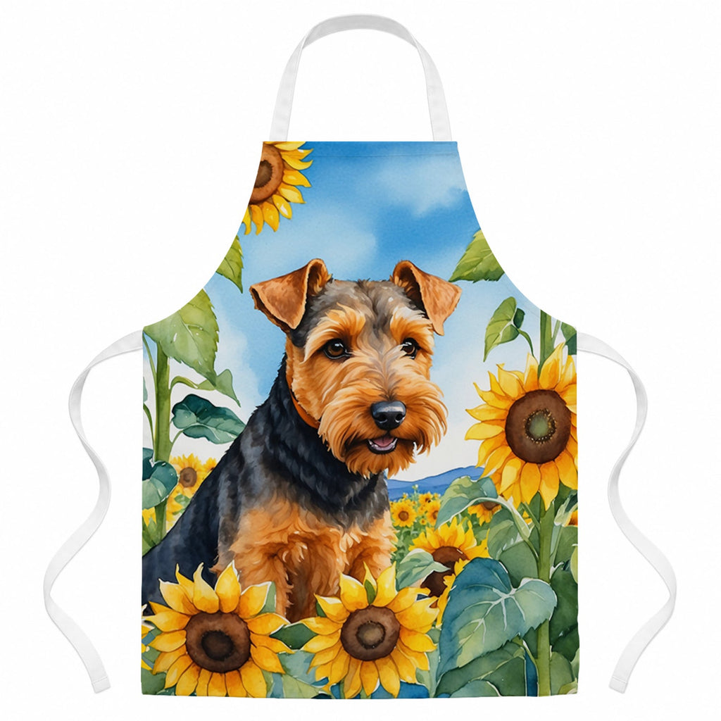 Welsh Terrier in Sunflowers Apron Cooking Kitchen Server Baking Crafts Gardening for Adult Women Men, Unisex, Large, Multicolor