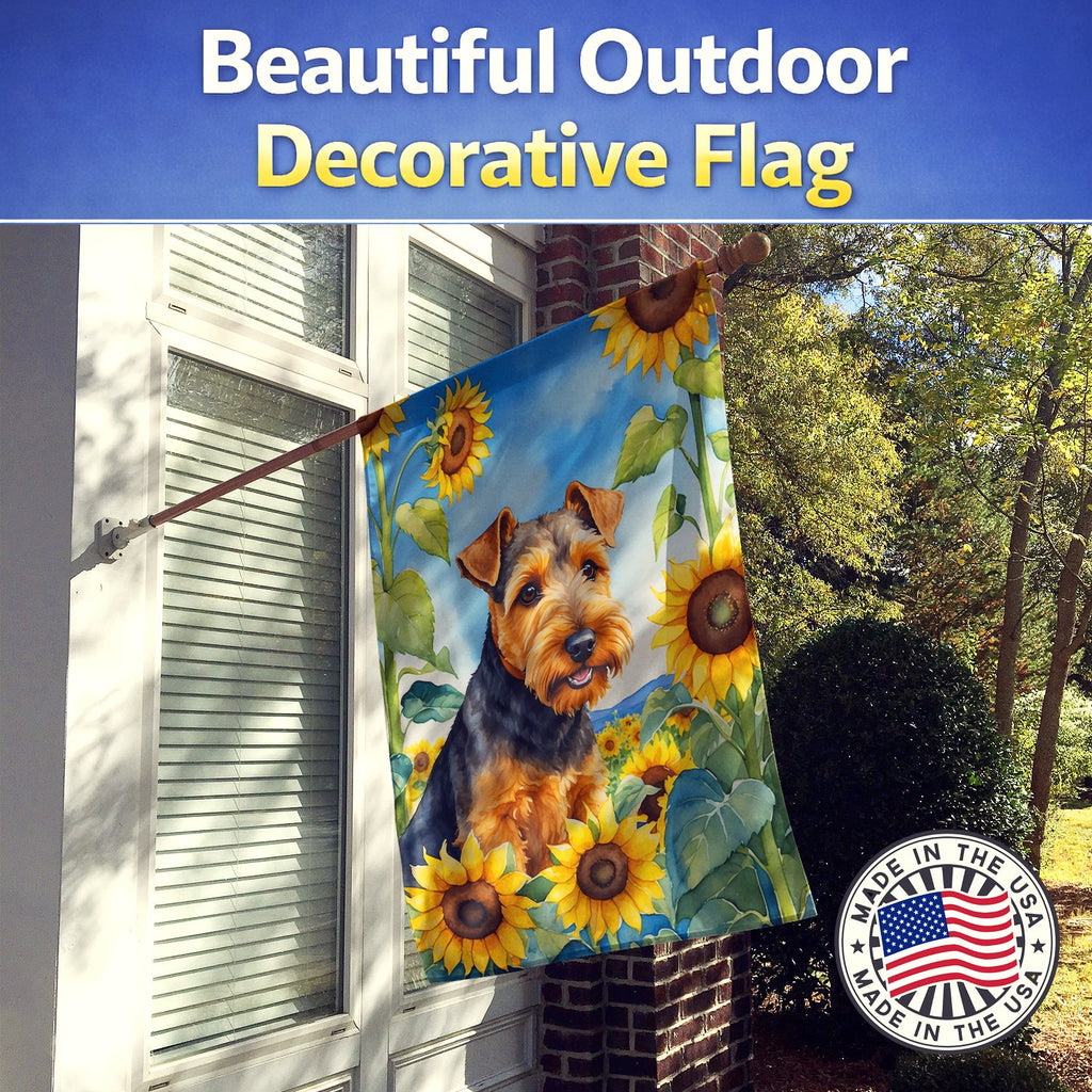 Welsh Terrier in Sunflowers House Flag 28x40 Porch Sleeve Pole Decorative Outside Yard Banner Artwork Wall Hanging, Polyester