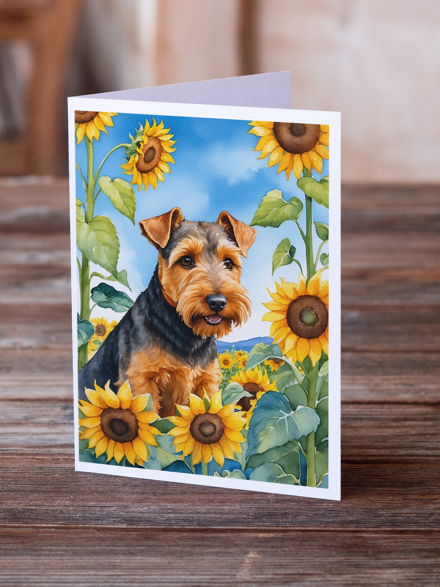 Welsh Terrier in Sunflowers Greeting Cards Pack of 8 Blank Cards with Envelopes Whimsical A7 Size 5x7