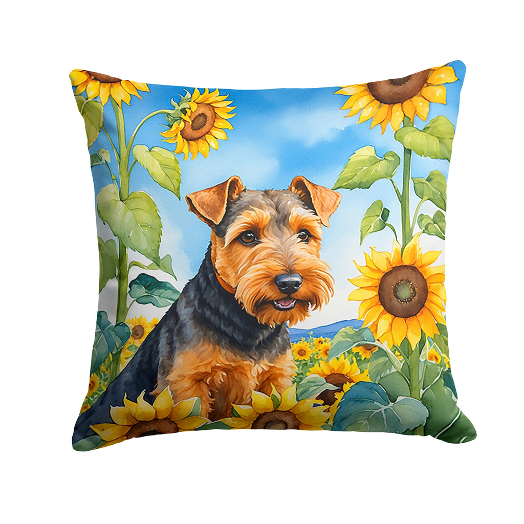 Welsh Terrier in Sunflowers Decorative Throw Pillow 18x18 Indoor Outdoor Accent Cushion, Fabric Cover with Insert for Sofa, Bed, Porch & Living Room