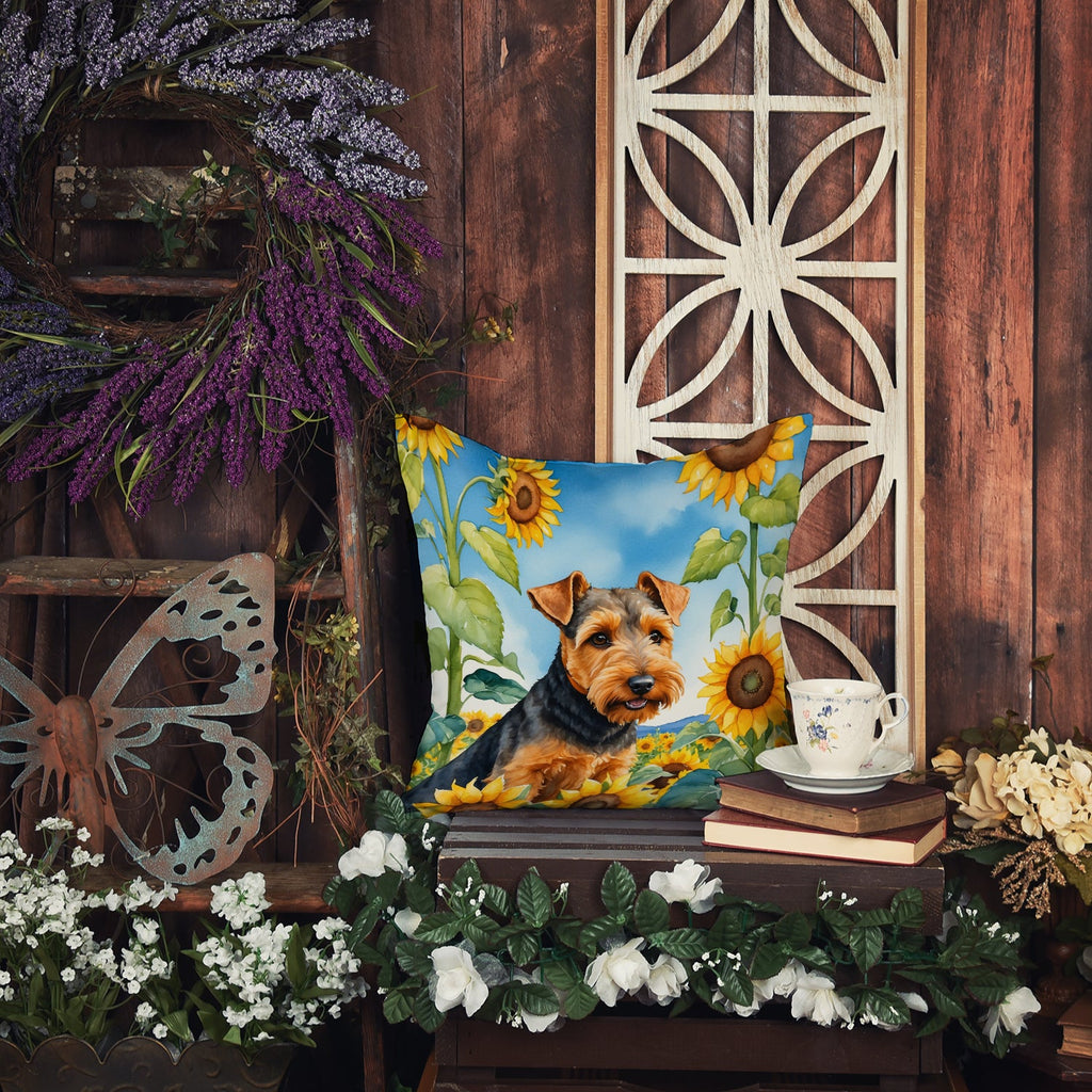 Welsh Terrier in Sunflowers Decorative Throw Pillow 18x18 Indoor Outdoor Accent Cushion, Fabric Cover with Insert for Sofa, Bed, Porch & Living Room