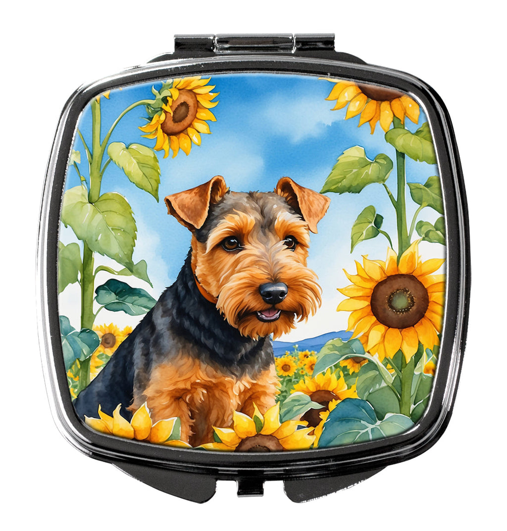 Welsh Terrier in Sunflowers Compact Mirror Decorative Travel Makeup Mirror for Women Girls Gifts Pocket Makeup Mirror Folding Handheld