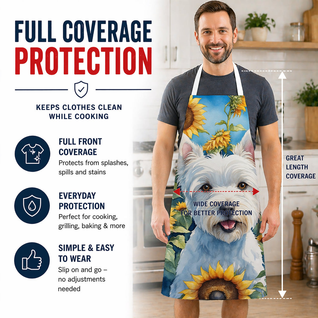 Westie in Sunflowers Apron Cooking Kitchen Server Baking Crafts Gardening for Adult Women Men, Unisex, Large, Multicolor