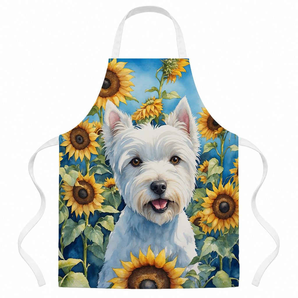 Westie in Sunflowers Apron Cooking Kitchen Server Baking Crafts Gardening for Adult Women Men, Unisex, Large, Multicolor