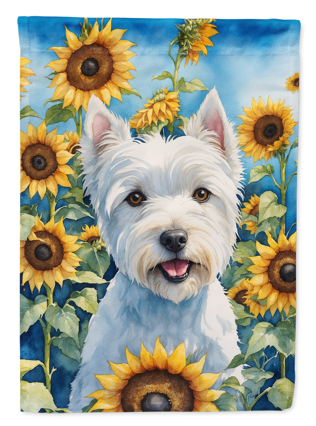 Westie in Sunflowers House Flag 28x40 Porch Sleeve Pole Decorative Outside Yard Banner Artwork Wall Hanging, Polyester