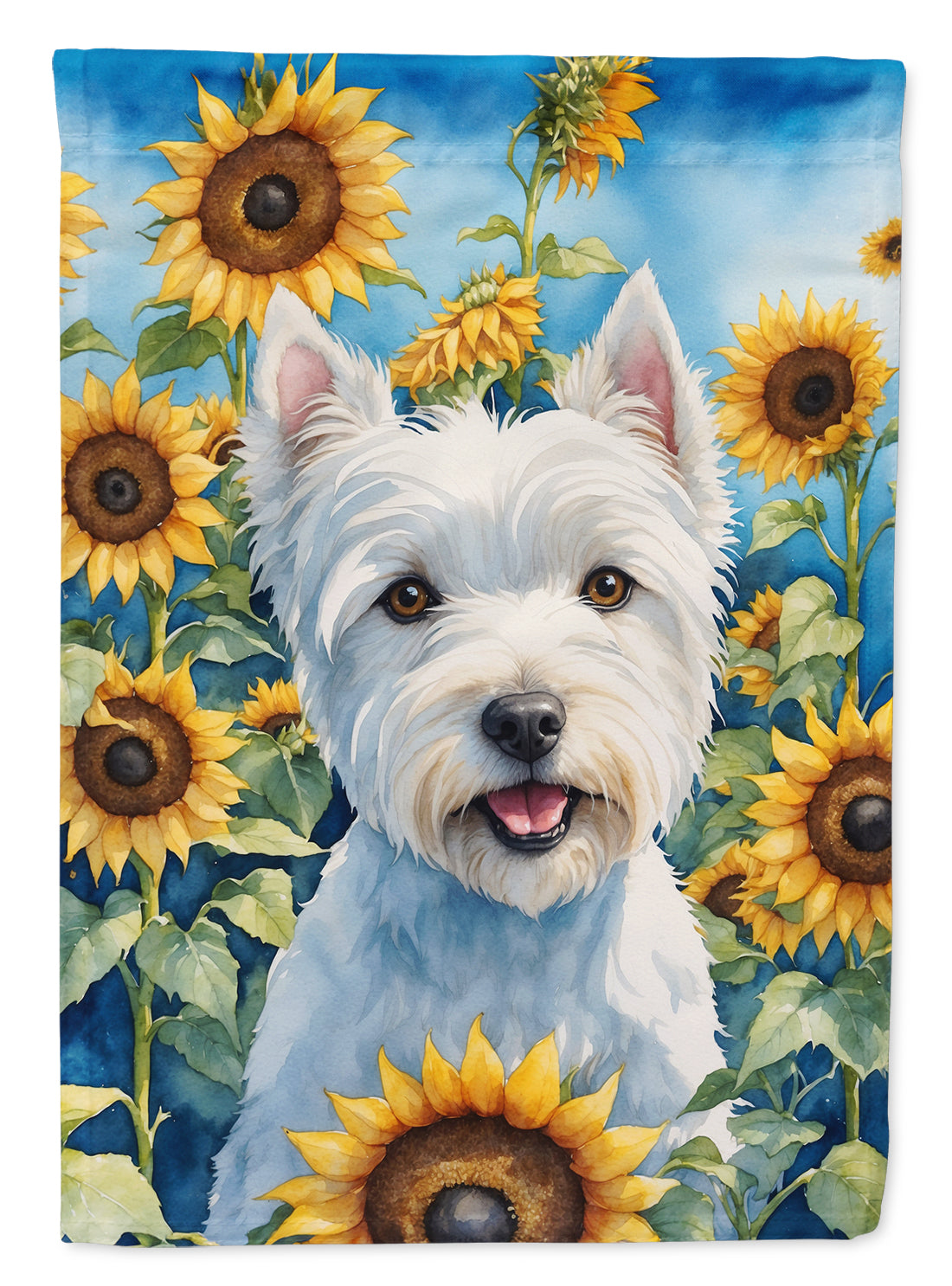 Westie in Sunflowers House Flag 28x40 Porch Sleeve Pole Decorative Outside Yard Banner Artwork Wall Hanging, Polyester