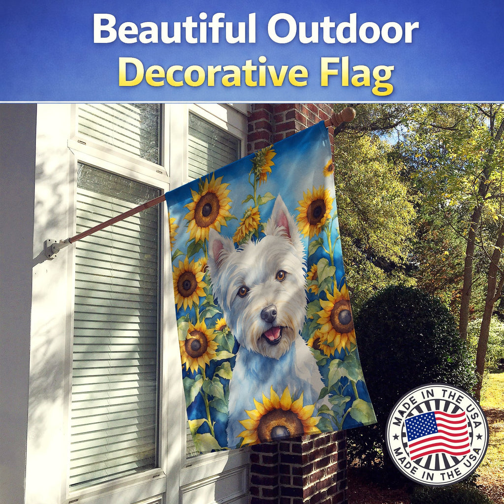 Westie in Sunflowers House Flag 28x40 Porch Sleeve Pole Decorative Outside Yard Banner Artwork Wall Hanging, Polyester