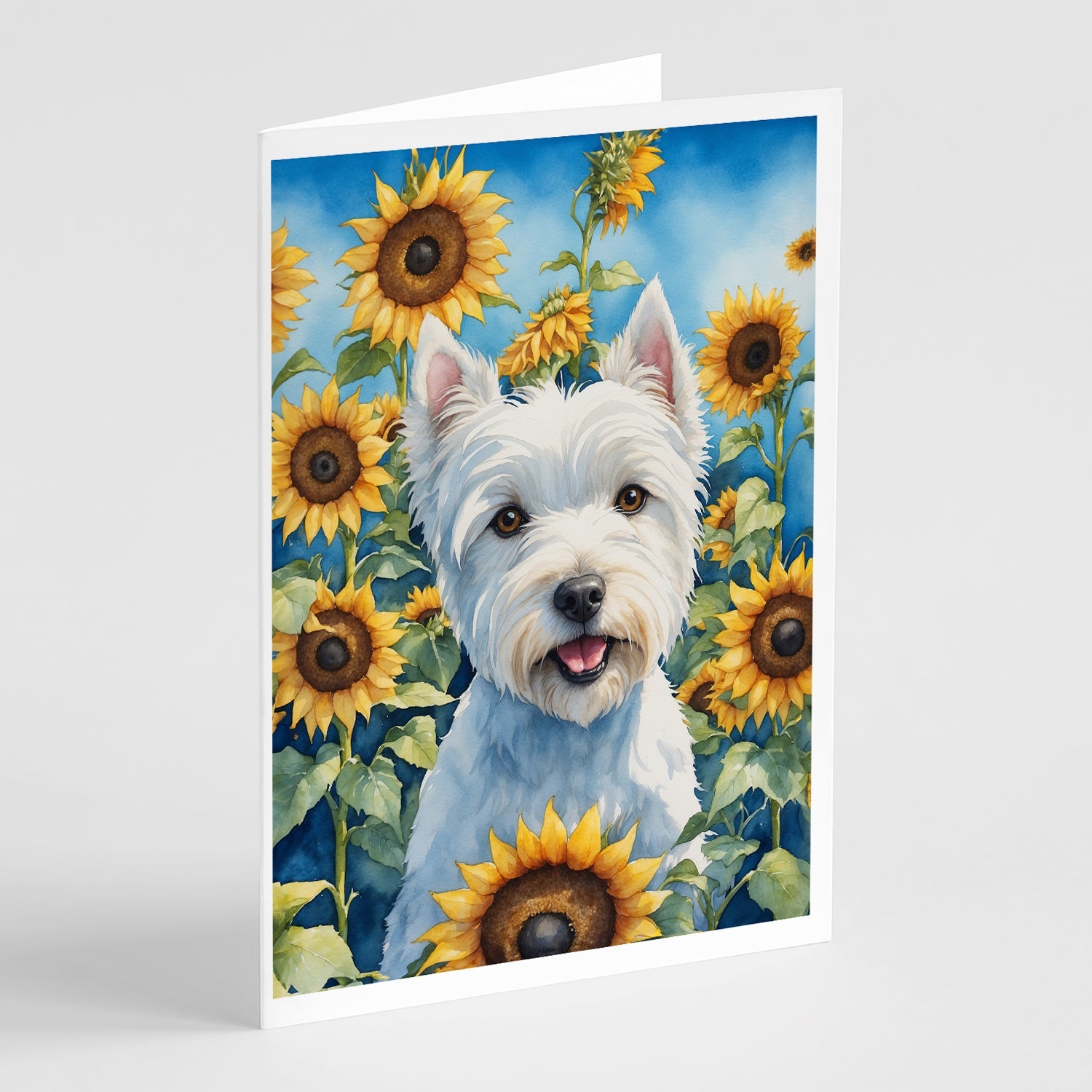 Westie in Sunflowers Greeting Cards Pack of 8 Blank Cards with Envelopes Whimsical A7 Size 5x7